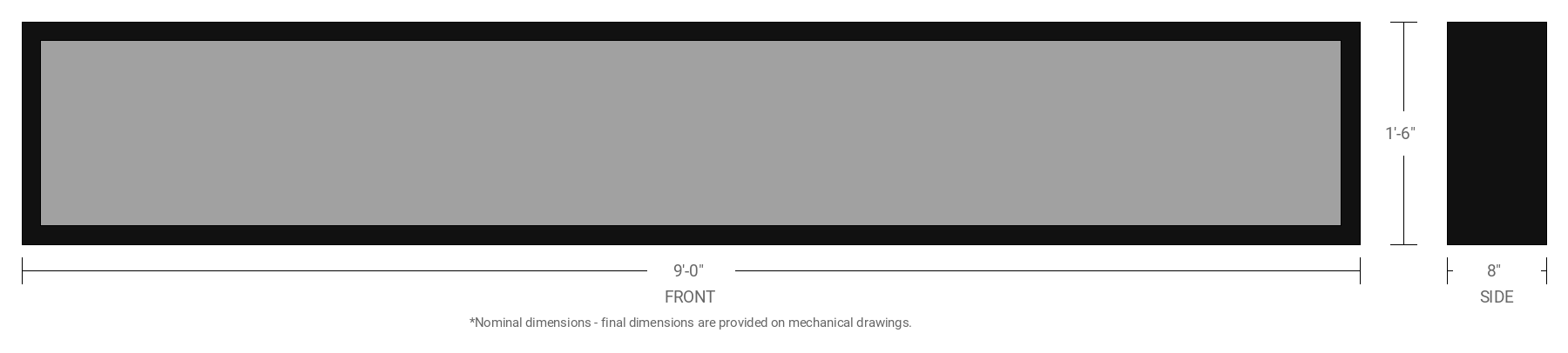 1.5' x 9' Single Sided Aluminum Sign Cabinet with 8" Extrusion