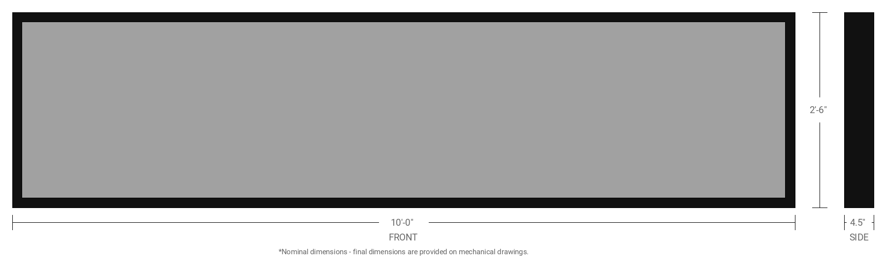 2.5' x 10' Single Sided Aluminum Sign Cabinet with 4.5" Extrusion