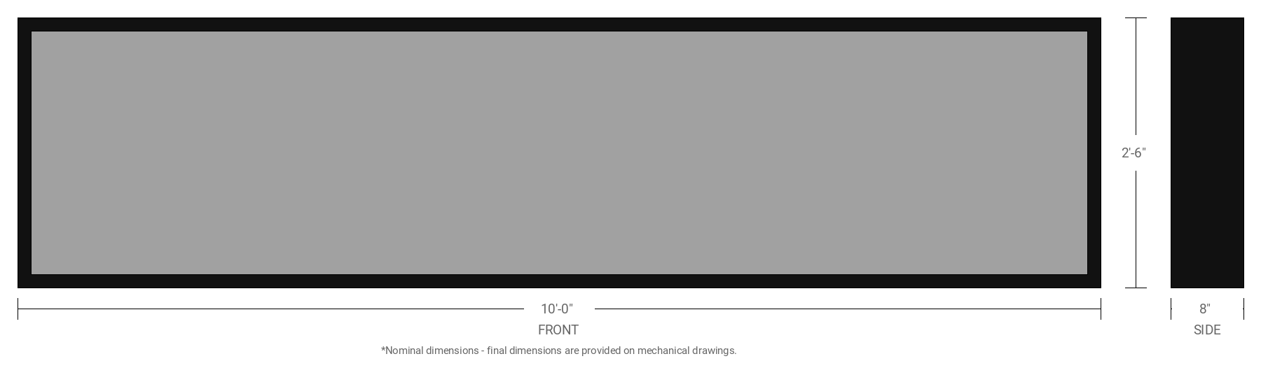 2.5' x 10' Single Sided Aluminum Sign Cabinet with 8" Extrusion