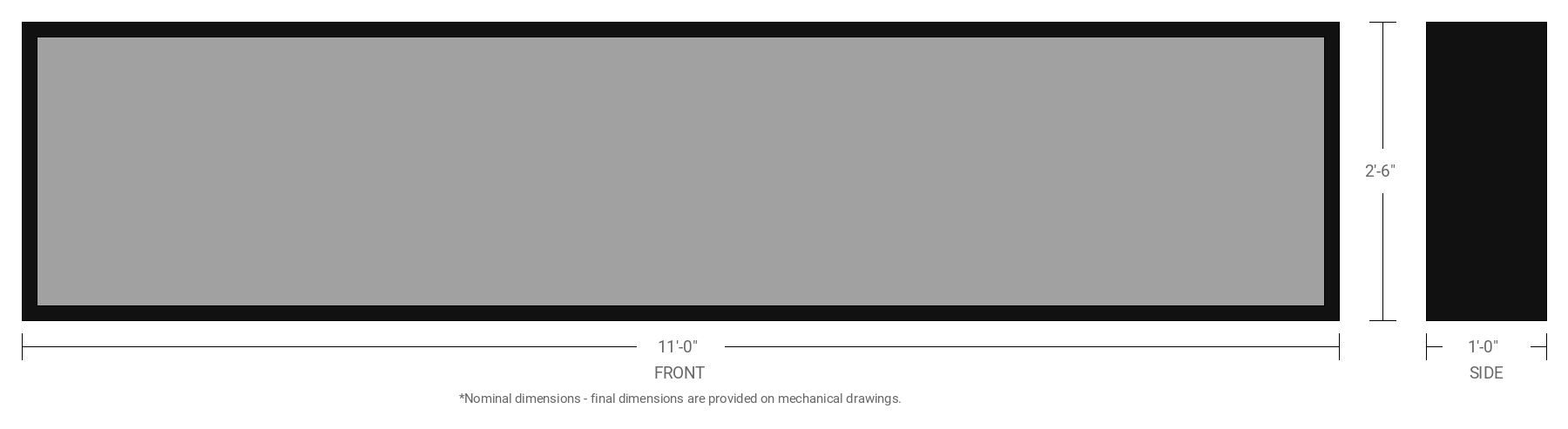 2.5' x 11' Single Sided Aluminum Sign Cabinet with 12" Extrusion