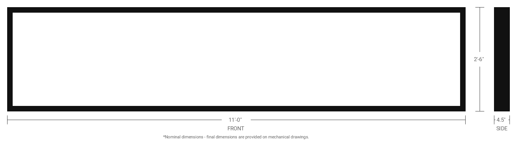 2.5' x 11' Double Sided Aluminum Sign Cabinet with 4.5" Extrusion