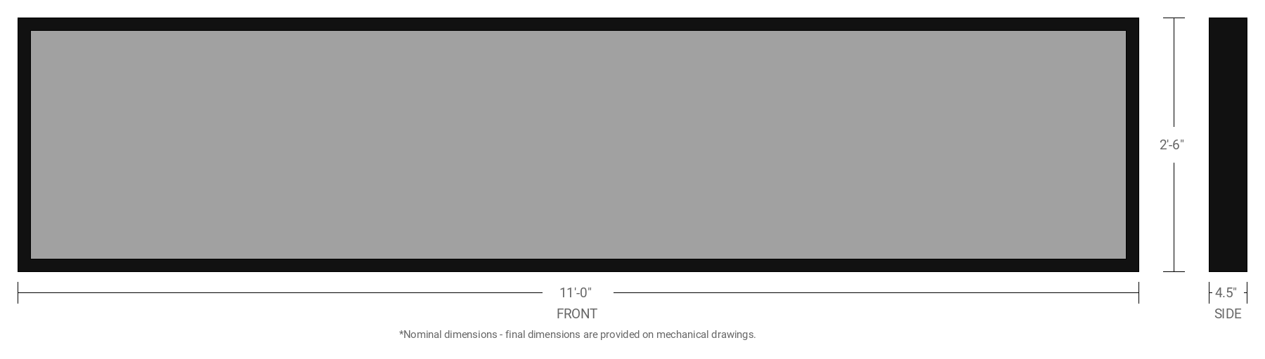 2.5' x 11' Single Sided Aluminum Sign Cabinet with 4.5" Extrusion