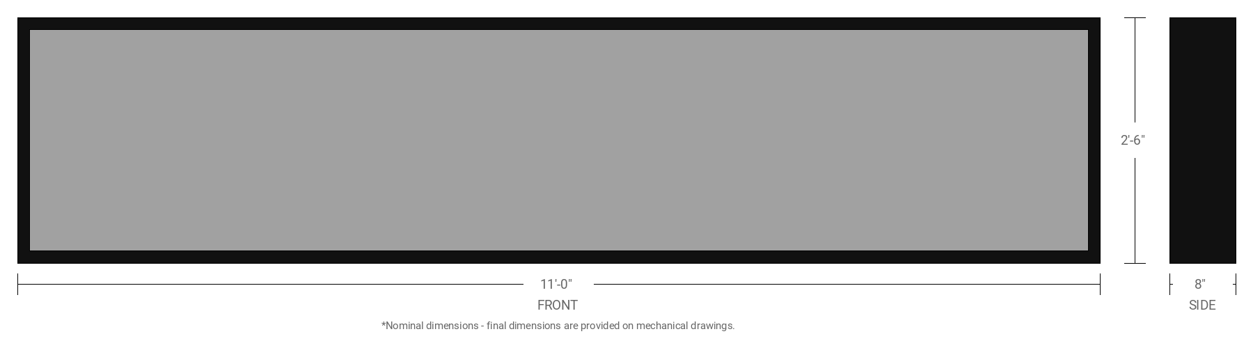 2.5' x 11' Single Sided Aluminum Sign Cabinet with 8" Extrusion