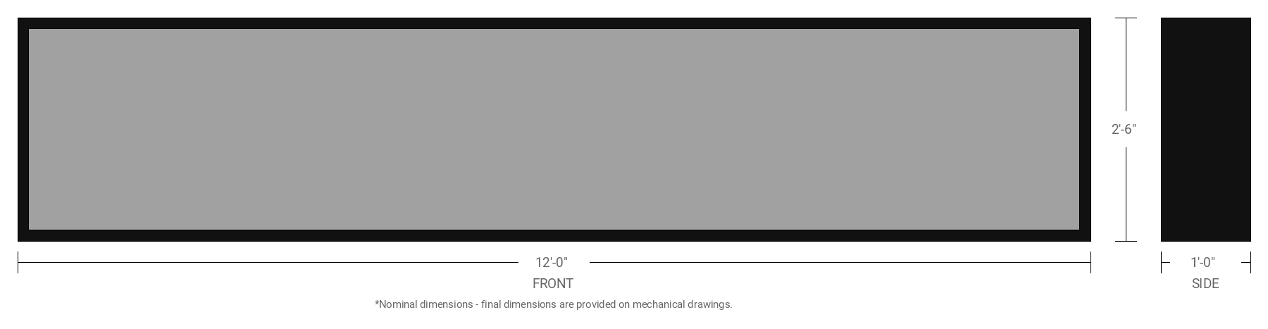 2.5' x 12' Single Sided Aluminum Sign Cabinet with 12" Extrusion