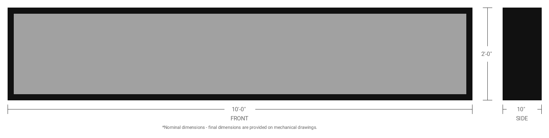 2' x 10' Single Sided Aluminum Sign Cabinet with 10" Extrusion