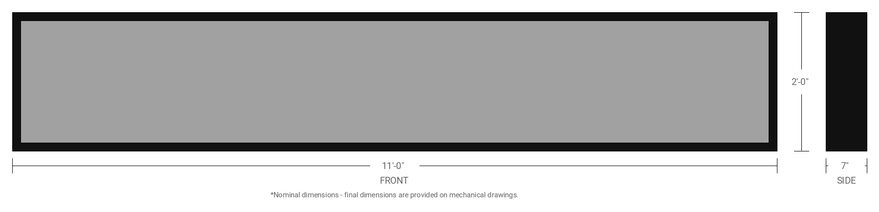 2' x 11' Single Sided Aluminum Sign Cabinet with 7" Extrusion