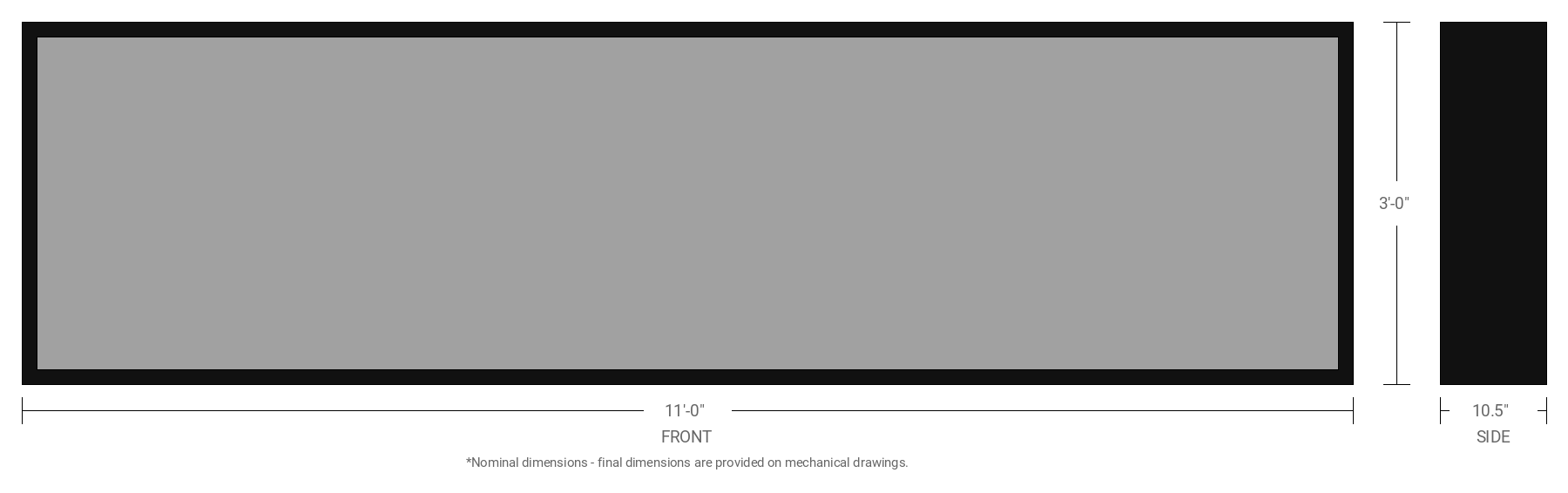 3' x 11' Single Sided Aluminum Sign Cabinet with 10.5" Extrusion